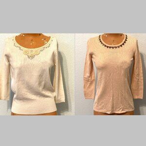 Lot 2 Vintage Y2K Womens Top Sweater XS / Petite Beaded Blouse Fairy Knit